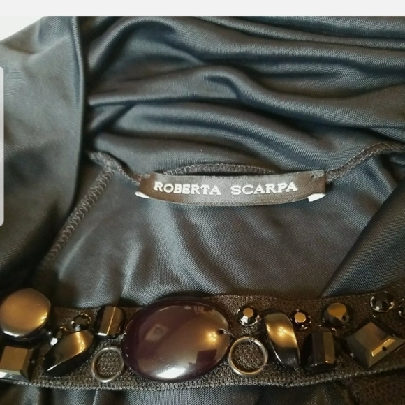 Roberta Scarpa Women's Black Party Cocktail Slip Dress Lace Beads Size US12 46 M - Picture 9 of 13